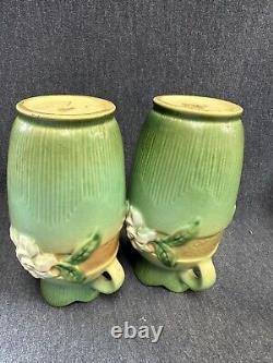 Pair Of Vintage Roseville Gardenia Urn VASES Pair 6 ARTS & CRAFTS Pottery 40's