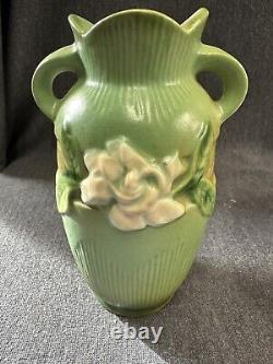 Pair Of Vintage Roseville Gardenia Urn VASES Pair 6 ARTS & CRAFTS Pottery 40's