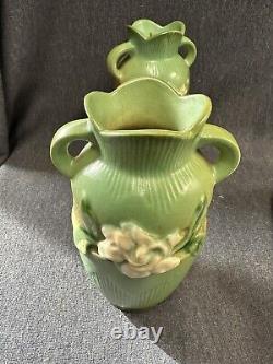 Pair Of Vintage Roseville Gardenia Urn VASES Pair 6 ARTS & CRAFTS Pottery 40's