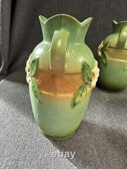 Pair Of Vintage Roseville Gardenia Urn VASES Pair 6 ARTS & CRAFTS Pottery 40's