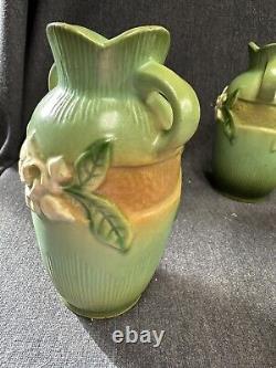 Pair Of Vintage Roseville Gardenia Urn VASES Pair 6 ARTS & CRAFTS Pottery 40's