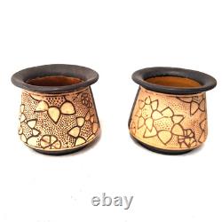 Pair Weller Claywood Planter Pots Arts Crafts Floral Relief Pottery USA Antique