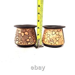 Pair Weller Claywood Planter Pots Arts Crafts Floral Relief Pottery USA Antique