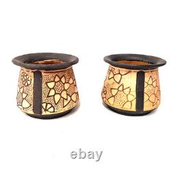 Pair Weller Claywood Planter Pots Arts Crafts Floral Relief Pottery USA Antique