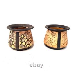 Pair Weller Claywood Planter Pots Arts Crafts Floral Relief Pottery USA Antique