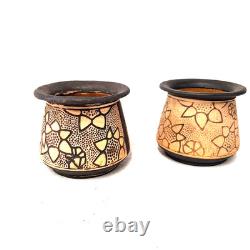 Pair Weller Claywood Planter Pots Arts Crafts Floral Relief Pottery USA Antique