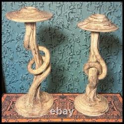 Pair of Contemporary Style Art Pottery Clay Organic Twist Form Candlesticks