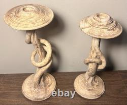 Pair of Contemporary Style Art Pottery Clay Organic Twist Form Candlesticks