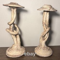 Pair of Contemporary Style Art Pottery Clay Organic Twist Form Candlesticks