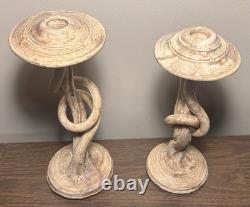 Pair of Contemporary Style Art Pottery Clay Organic Twist Form Candlesticks