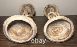 Pair of Contemporary Style Art Pottery Clay Organic Twist Form Candlesticks
