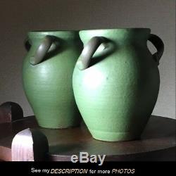 Pair of Mountainside Pottery Matte Green VASES Arts & Crafts