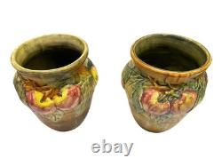 Pair of Weller Ceramic Apple Vases Ohio Art Pottery Baldin Pattern, 1920's
