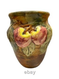 Pair of Weller Ceramic Apple Vases Ohio Art Pottery Baldin Pattern, 1920's