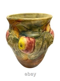 Pair of Weller Ceramic Apple Vases Ohio Art Pottery Baldin Pattern, 1920's