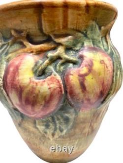 Pair of Weller Ceramic Apple Vases Ohio Art Pottery Baldin Pattern, 1920's