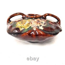 Peters & Reed Arts Crafts Double Handle Vase Floral Drip Glaze Art Pottery USA