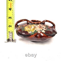 Peters & Reed Arts Crafts Double Handle Vase Floral Drip Glaze Art Pottery USA