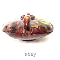 Peters & Reed Arts Crafts Double Handle Vase Floral Drip Glaze Art Pottery USA