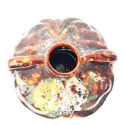 Peters & Reed Arts Crafts Double Handle Vase Floral Drip Glaze Art Pottery USA