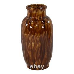 Peters and Reed 1920s Arts And Crafts Pottery Brown Marbleized Ceramic Vase