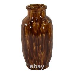 Peters and Reed 1920s Arts And Crafts Pottery Brown Marbleized Ceramic Vase