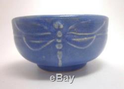 Peters and Reed Rare Arts & Crafts 1920s Dragonfly Matte BlueTulip Bowl Pottery