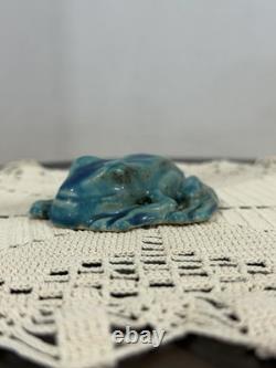 Pewabic Detroit Pottery Mottled Green Blue Frog Figurine Paperweight, Excellent