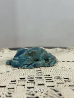 Pewabic Detroit Pottery Mottled Green Blue Frog Figurine Paperweight, Excellent