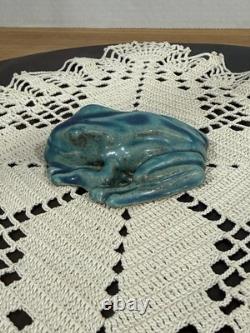 Pewabic Detroit Pottery Mottled Green Blue Frog Figurine Paperweight, Excellent Pewabic Detroit Pottery Mottled Green Blue Frog Figurine Paperweight, Excellent