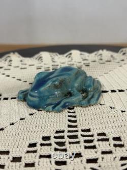 Pewabic Detroit Pottery Mottled Green Blue Frog Figurine Paperweight, Excellent
