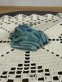 Pewabic Detroit Pottery Mottled Green Blue Frog Figurine Paperweight, Excellent