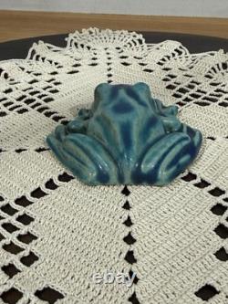 Pewabic Detroit Pottery Mottled Green Blue Frog Figurine Paperweight, Excellent