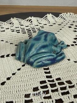 Pewabic Detroit Pottery Mottled Green Blue Frog Figurine Paperweight, Excellent