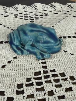 Pewabic Detroit Pottery Mottled Green Blue Frog Figurine Paperweight, Excellent