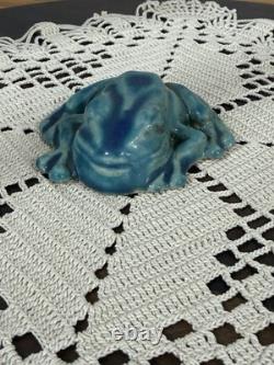 Pewabic Detroit Pottery Mottled Green Blue Frog Figurine Paperweight, Excellent