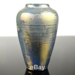 Pewabic Pottery 6 1/4 Arts and Crafts Iridescent Blue/Gold Vase c1903-10s