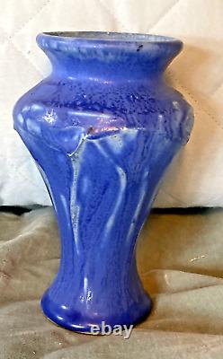 Pewabic Pottery Arts & Crafts 2002 Matte Blue Leaf Classic Vase 6