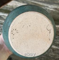 Pewabic Pottery Detroit, TWO 6-1/4 Matching Matte Teal Teardrop Vases, signed