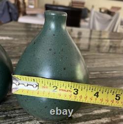 Pewabic Pottery Detroit, TWO 6-1/4 Matching Matte Teal Teardrop Vases, signed
