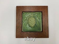 Pewabic Pottery Pinecone Green Tree Art Tile Arts Crafts Mission Oak Park Frame