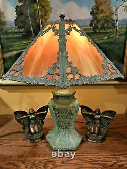 Pottery Arts Crafts Slag Glass Antique Vintage Lamp Handel Bradley Hubbard Era