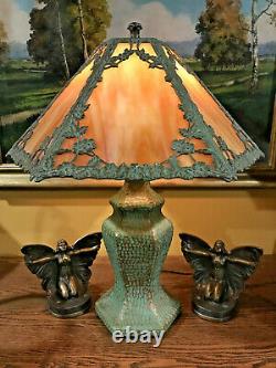 Pottery Arts Crafts Slag Glass Antique Vintage Lamp Handel Bradley Hubbard Era