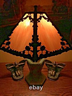 Pottery Arts Crafts Slag Glass Antique Vintage Lamp Handel Bradley Hubbard Era