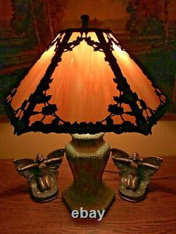 Pottery Arts Crafts Slag Glass Antique Vintage Lamp Handel Bradley Hubbard Era