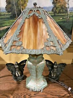 Pottery Arts Crafts Slag Glass Antique Vintage Lamp Handel Bradley Hubbard Era