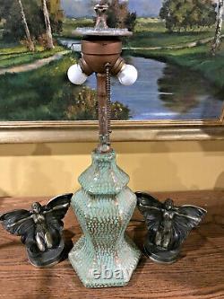 Pottery Arts Crafts Slag Glass Antique Vintage Lamp Handel Bradley Hubbard Era