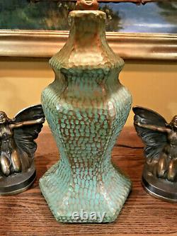 Pottery Arts Crafts Slag Glass Antique Vintage Lamp Handel Bradley Hubbard Era