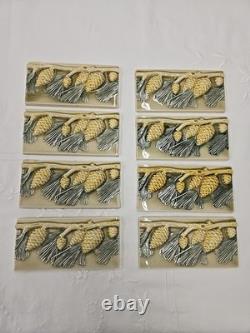Pratt & Larson Pinecone & Branch Lot of 8 Tiles 4x8, See Pics, Minor Chips