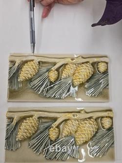 Pratt & Larson Pinecone & Branch Lot of 8 Tiles 4x8, See Pics, Minor Chips